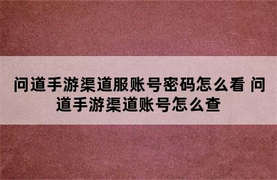 问道手游渠道服账号密码怎么看 问道手游渠道账号怎么查